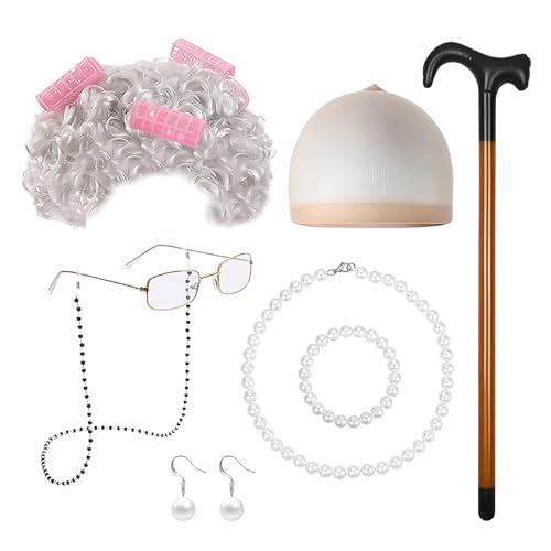 DHSBGWSX 7-Teiliges Cosplay-Set Für Alte Damen, Drama-Performance-Kostüm, älteres Performance-Dressing, Oma-Cosplay-Kostüm, Perfekt Für Halloween, Partys Und Bühnenauftritte von DHSBGWSX