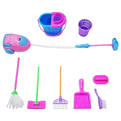 9-Teiliges Mini-Reinigungswerkzeug, Reinigungsspielzeug-Set, Puppenhausmöbel, Miniatur-Puppenhaus-Zubehör, Spielzeugset Für Mädchen Und Kinder (Zufällige Farben) von DHSBGWSX
