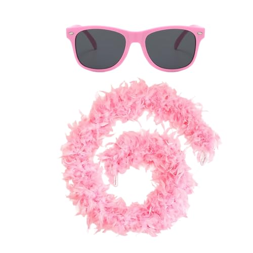 DHSBGWSX 1 Stück rosa Feder und 1 Stück rosa Brille, Damen-Maskeradekostüm, Accessoires für Frauen, Party-Anziehzubehör, Kostümzubehör für Partys und Cosplay von DHSBGWSX