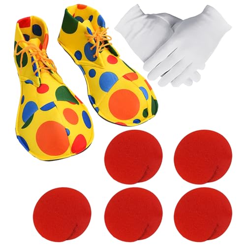 DHSBGWSX 7-teiliges Clown-Kostümset, Clown-Schuhe, Clown-Handschuhe, Nasen-Requisiten, Clown-Charakter-Verkleidung, geeignet für Halloween- und Cosplay-Partys von DHSBGWSX