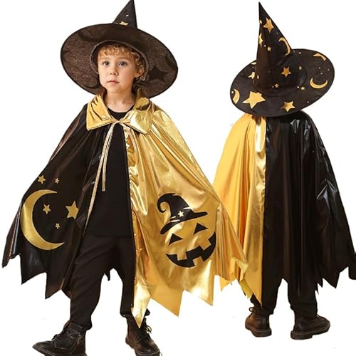 DHSUN Halloween kostüm kinder jungen，zauberer kostüm kinder，zauberumhang hexenkostüm für kinder，hexenhut kinder von DHSUN