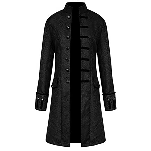 Halloween Herren Kostüm-Outfits Schmale Passform Smoking Renaissance Oberteile Unterteile Bequem Frack Mantel Uniform Gothic Party Oberbekleidung Classic Kostüme Mittelalter Frack Jacke（3-Black，L） von DHYUEN