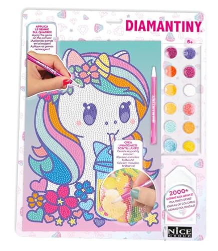 DIAMANTINY Design Art Kawaii Einhorn mit Blumen, mehrfarbig, 90018 von DIAMANTINY