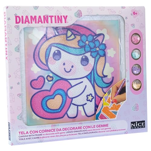 DIAMANTINY Design Art Kawaii Einhorn mit Herz auf Leinwand, mehrfarbig, 90038 von DIAMANTINY