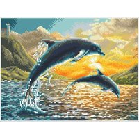 DIAMOND DOTZ® DQ9.012 Squares Original Diamond Painting Dolphin Sunset“ 42 x 31,5 cm von DIAMOND DOTZ®