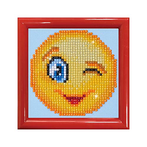 DIAMOND DOTZ DD1.005F - Original Diamond Painting Starter Set Emoji Zwinker mit Bilderrahmen, Kreativset mit 1.051 Diamant Mosaiksteinen, Malset 9,5 x 9,5 cm, DIY für Kinder ab 8 Jahre, Extra funkelnd von DIAMOND DOTZ