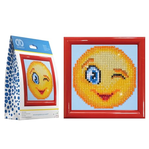 DIAMOND DOTZ DD1.005F - Original Diamond Painting Starter Set Emoji Zwinker mit Bilderrahmen, Kreativset mit 1.051 Diamant Mosaiksteinen, Malset 9,5 x 9,5 cm, DIY für Kinder ab 8 Jahre, Extra funkelnd von DIAMOND DOTZ