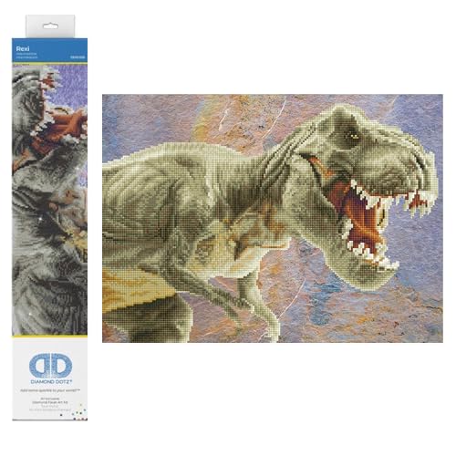 DIAMOND DOTZ DD10.030 - Original 5D Diamond Painting Set Dinosaurier "Rexi",Kreativset mit 14.283 Diamant Mosaiksteinen, Malset ca. 52 x 38 cm, DIY Komplettset für Erwachsene und Kinder ab 6 Jahren von DIAMOND DOTZ