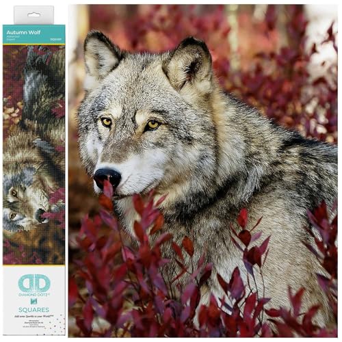 Diamond Dotz DQ12-001 Squares Autumn Wolf, ca. 42 x 57 cm groß, Diamond Painting, Malen mit Diamanten, funkelndes Bild zum Selbstgestalten, für Kinder und Erwachsene von DIAMOND DOTZ