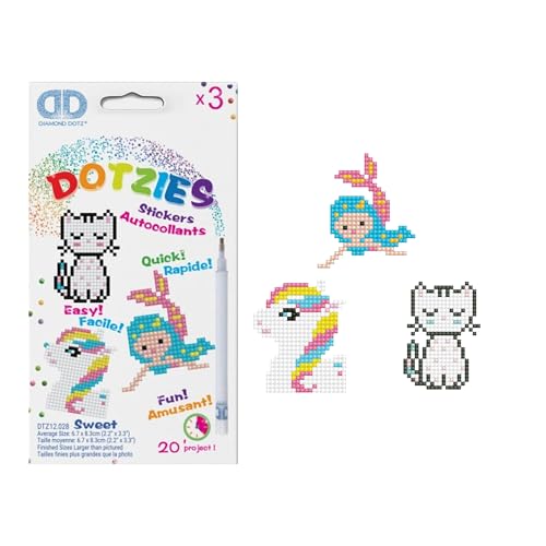 Diamond Dotz DTZ12-028 Diamond Dotzies Sticker Set Süß, 3 glitzernde Aufkleber zum Selbstgestalten und Verzieren, ideal für Kinder und Anfänger von DIAMOND DOTZ