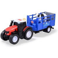 DICKIE TOYS 203734003 Spielzeugauto Massey Ferguson Spielzeug-Traktor mit Tieranhänger & Kuh mit Licht & Sound 26 cm von DICKIE TOYS LANDWIRTSCHAFT