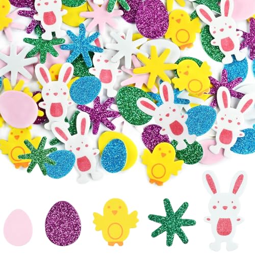 300 Stück Ostern Basteln Aufkleber, Ostereier Aufkleber, Glitzer Schaumstoff Aufkleber, Ostern Moosgummi Aufkleber, Ei Hasen Küken Blumen Aufkleber, Osterdeko DIY, Oster Kunsthandwerk, Partyartikel von DIELIANHUA