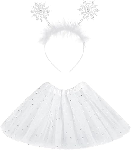 DIELIANHUA 2PCS Weihnachten Kostüm Kinder, 3 Lagiges Tüllrock Damen, Weißes Pailletten Tutu Unterrock, mit Schneeflocken Haarreif, für Mädchen Geburtstag Weihnachten Halloween Fasching Party DIELIANHUA 2PCS Weihnachten Kostüm Kinder, 3 Lagiges Tüllrock Damen, Weißes Pailletten Tutu Unterrock, mit Schneeflocken Haarreif, für Mädchen Geburtstag Weihnachten Halloween Fasching Party von DIELIANHUA
