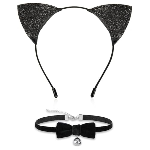 DIELIANHUA Katze Cosplay Set, Katzenohren Haarreif mit Glöckchen Halskette, Katzenkostüm Damen, Cat Ears Headband, Katze Kostüm Zubehör, für Karneval Halloween Cosplay Party DIELIANHUA Katze Cosplay Set, Katzenohren Haarreif mit Glöckchen Halskette, Katzenkostüm Damen, Cat Ears Headband, Katze Kostüm Zubehör, für Karneval Halloween Cosplay Party von DIELIANHUA