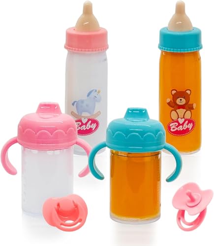 DIELIANHUA 4 Stück Magische Flasche und 2 Stück Puppenschnuller, Puppenflasche mit Verschwindender Milch, Magische Milchfläschchen, Born Baby Puppe Zubehör, Puppenzubehör, für Kinder ab 3 Jahren von DIELIANHUA