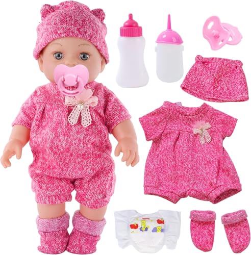 Puppenkleidung 35-43 cm, Kleidung Outfits für Baby Puppen, Baby Puppe Kleidung mit Baby Langarm Bodys, Mantel, Socken, Magische Flasche, Schnuller und Windel, Baby Puppe Zubehör für Kinder ab 3 Jahren von DIELIANHUA