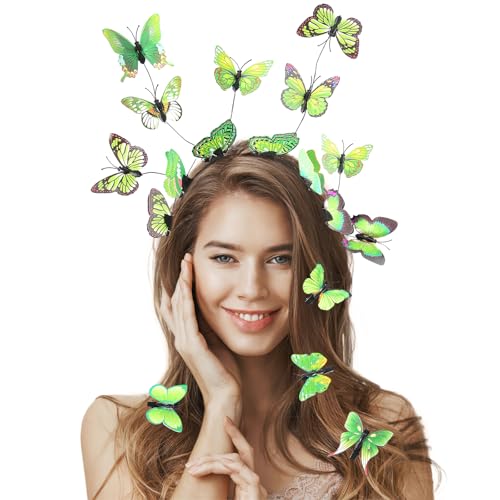 Schmetterling Haarreif + 8PCS Schmetterling Haarspange, Schmetterlings Fascinator Stirnbänder, Schmetterling Stirnband für Damen Mädchen Halloween Karneval Cosplay Kostüm, Grün von DIELIANHUA