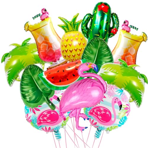 12 Stück Hawaii Folienballon, Riesen Hawaii Luftballons, Flamingo Kokosnuss Baum Ananas Luftballons, Sommerparty Helium Ballon, für Geburtstags Party Sommer Tropical Strandparty von DIELOVEHUA