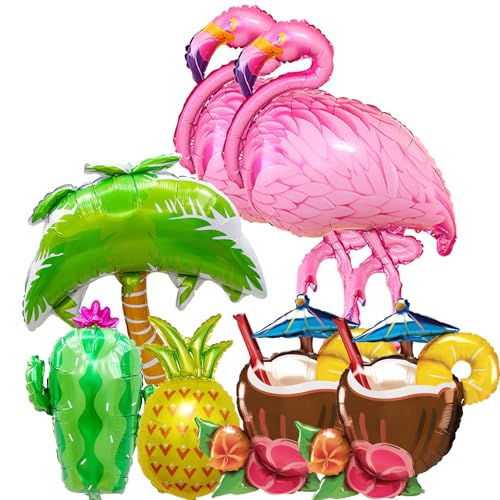 7 Stück Hawaii Party Folienballon, Riesen Hawaii Luftballons, Kokosnuss Baum Ananas Kaktus Luftballons, Sommerparty Folienballon, Hawaiian Folienballon Ballons, Hawaii Beach Party Dekoration von DIELOVEHUA