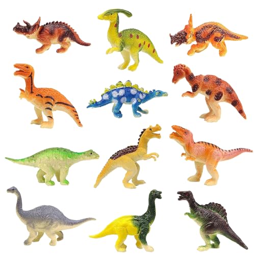 12 Stück Mini Dinosaurier Figuren, Dinosaurier Figuren Spielzeug, Kleine Dinosaurier Figuren, Dinosaurier Spielzeug Set, Dinosaurier Spielzeug, für Jungen Mädchen Kindergeburtstag, Party Deko von DIELOVEHUA