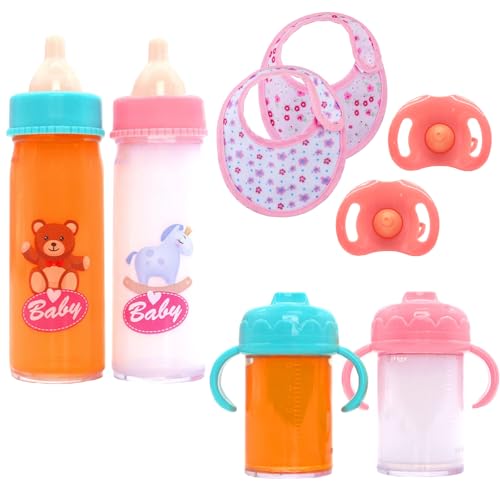 DIELOVEHUA Magische Flasche, 4 Stück Magische Milchfläschchen mit Schnuller, New Born Baby Puppe Zubehör, Trinkflasche Puppenzubehör von DIELOVEHUA