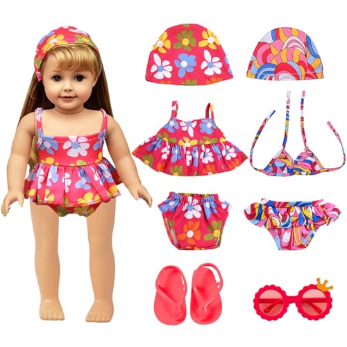 Puppenkleidung Sommer, Schwimm-Set für Puppen, Badeanzug für Puppen, mit Badeanzug Sonnenbrille Flip-Flops Hut, Badeanzug Puppe für 35-45 cm Schwimmpuppe Puppenkleidung Sommer, Schwimm-Set für Puppen, Badeanzug für Puppen, mit Badeanzug Sonnenbrille Flip-Flops Hut, Badeanzug Puppe für 35-45 cm Schwimmpuppe von DIELOVEHUA