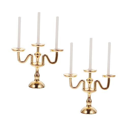 2St Kerzenhalter-Kerzenlampe Mini-Zubehör Tischdekorationen Puppenhauszubehör Figur für Kinder kindergeschenke Kerzenhaltermodell aus Legierung Mini-Heimschmuck Golden DIKACA von DIKACA