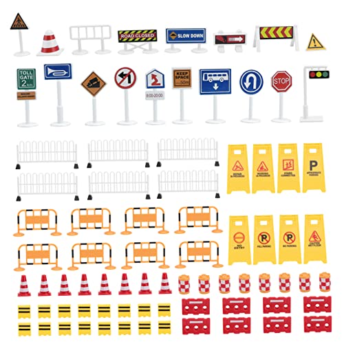 DIKACA 1 Satz Simulierte Verkehrsbarrikaden Mini-konstruktionsspielzeug Jungs Fahrzeugschilder, Kontrolle Straßensperre Ampelspielzeug -ampeln Plastik von DIKACA