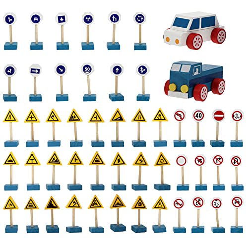 DIKACA 1 Satz Verkehrszeichen Website Zeichen Bauzeichen Miniatur Straße Stielspielzeug Bauschilder Verkehrszeichen Aus Holz von DIKACA