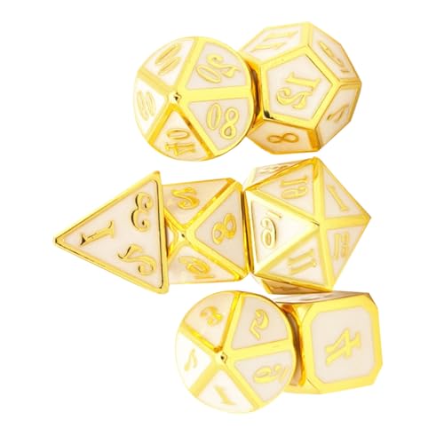 DIKACA 1 Set 7 Stück Metallwürfel Partyspiel Facettierte Würfel 7 Stück Würfelspiel RPG Spiele Würfel Polyedrische Würfel Unterhaltungswürfel Legierungswürfel Brettspiele Mdice Golden von DIKACA