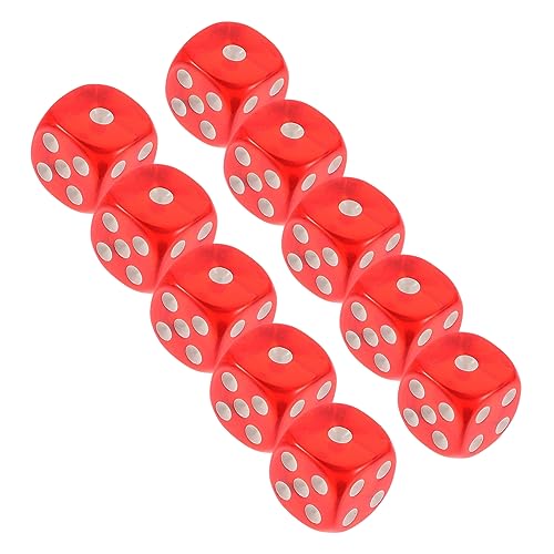 DIKACA 10 Stück 6-seitiger Würfel hühner spielsachen für brettspiel zubehör bar Accessories spielwürfel Spiele Sequenzspiel Brettspiel-Tool Würfel für Spiel Acryl rot von DIKACA