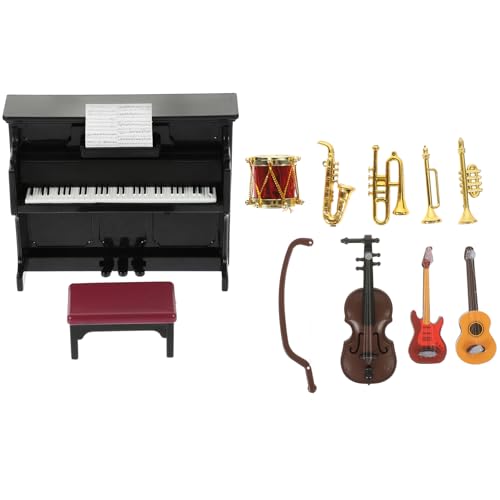 DIKACA 11 Teiliges Puppenhaus Miniatur Instrumente Set Musikinstrumente Für Inklusive Klavier Violine Gitarre Und Trompete Perfektes Zubehör Für Puppenhaus Musikzimmer von DIKACA