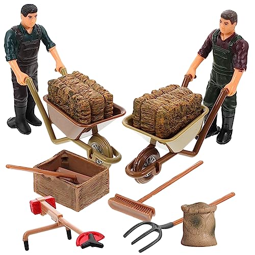 DIKACA 12 Teiliges Set Miniatur Bauernhof Zubehör Mit Bauernfiguren Und Schubkarre Mini Farm Für Kreative Szenen Und Garten Dekoration von DIKACA