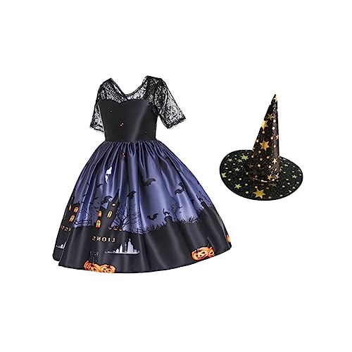 DIKACA 1Stk schwarzes formelles kleid Halloween Hexenkostüm für Kinder schwarzer Rock Kostüme für Mädchen Ballkleid Kinderkleidung Maskerade-Hexen-Outfit Hexenoutfit für Kinder bilden Hut von DIKACA