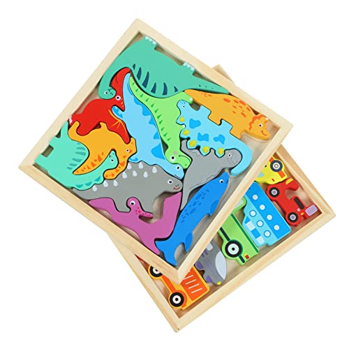 DIKACA 2 Boxen Holzpuzzle Für Lernspielzeug Mit Dinosauriern Und Verkehrsmitteln Pädagogisches Puzzle Für Kleinkinder Ideal Für Kreatives Spiel Und Motorische Fähigkeiten von DIKACA