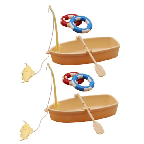 DIKACA 2 Sets Puppenhaus Schwimmring Kleiner Schwimmring Dekor Miniatur Fischerboot Modell Mini Fischerboot Cartoon Fischerboot Winziges Fischerboot Winziges Angelspielzeug von DIKACA