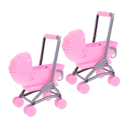 DIKACA 2 Stück Kinderspielzeug Kinderwagen Puppenhaus Miniatur Puppenwagen Babypuppe Kinderwagen Babyspielzeug Puppenwagen Babypuppenzubehör Puppenhaus Kinderwagen Babypuppen Rosa Abs von DIKACA