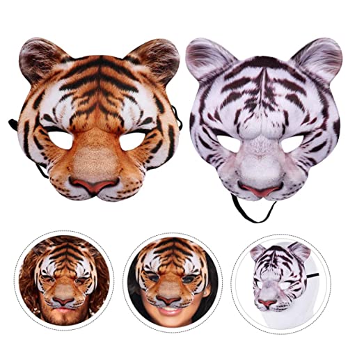 DIKACA 2 Stück Tigermaske Für Halloween Weiße Und Gelbe Tiger Gesichtsbedeckung Für Karneval Und Kostümpartys Ideal Für Erwachsene Und Perfekte Verkleidung Für Tier Themen Events von DIKACA