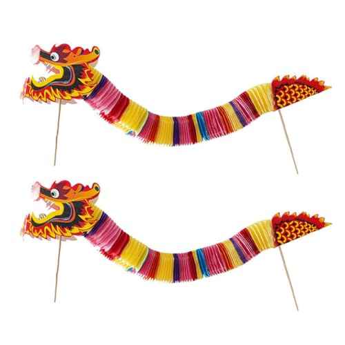 DIKACA 2St Tanzspielzeug aus Papier Dekorationen Drachen chinese new year chinesisch neujahr игрушки ziernieten hochzeitsdeko Handheld-Dekore chinesischer neujahrspapierdrache hölzern rot von DIKACA