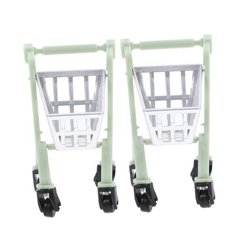 DIKACA 2St Trolley-Modell Mini einkaufswagen Modell Bausätze handhaben Tür Kinderwagen schubkarrenrad Mini-Supermarktwagen Puppenhausverzierung Acryl Light Green von DIKACA