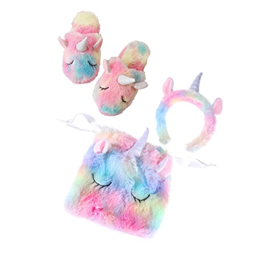 DIKACA 3 Stück 1 Satz Einhorn für Trainingsgeräte plüschige Kleidung frittiertes Zubehör Stangen Marder seidenband Ripsband Toy Bag Hausschuhe Bunte Tasche mit Kordelzug von DIKACA