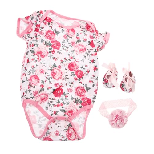 DIKACA 3 Stück Puppenkleidung Mädchen Outfits Accessoires Neugeborenen Outfit Wiedergeborene Puppenschuhe Kurzärmeliger Einteiliger Overall Wiedergeborene Babypuppen Zubehör von DIKACA