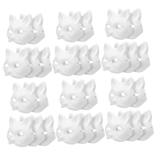 DIKACA 30st Handbemalte Maske Weiße Papiermaske Selber Machen Halbmasken-maskerade Katzen-maskerade-maske Leere Masken Für Frauen Halloween-maskenstütze Katzenmaske Aus Papier Kätzchen von DIKACA