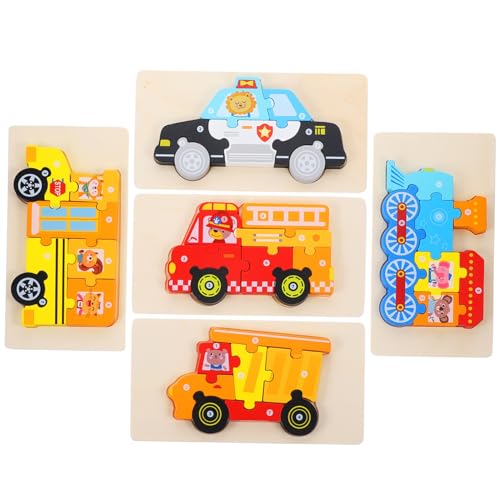 DIKACA 3D Puzzle Set Für 5 Teiliges Lernspielzeug Mit Feuerwehr üllwagen Bus Zug Und Polizeiauto Pädagogisches Puzzle Für Kleinkinder Von 1 3 Jahren von DIKACA