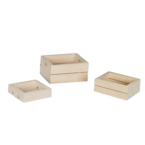 DIKACA 3st Obst- Und Gemüsebox 3-teiliges Set Mini-möbelmodell Miniaturmodell Miniaturspielzeug Miniaturmöbel Rahmenmodell Mini-hausverzierung Puppenmöbel Khaki Holz von DIKACA