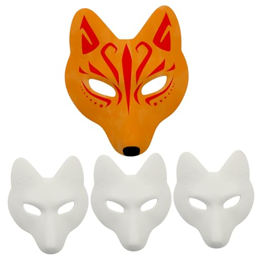 DIKACA 4 Stück Fuchs Maske japanische halbmaske leere -Maske Maskerade Zubehör Fuchs leere Maske Fuchsmaske halloween maske Halloween-Maskenstütze leere Masken zum Malen Pu Weiß von DIKACA