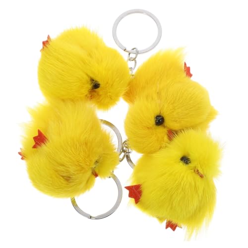 DIKACA 4 Stück Gelber Plüsch-Huhn-schlüsselanhänger, Anhänger, Stofftier-schlüsselanhänger, Ring Für Kinder, Mini-Huhn, Spielzeug, Strumpffüller, Handtasche, Taschenanhänger, von DIKACA