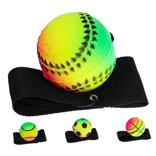 DIKACA 4 Stück Hüpfball Handgelenk Return Ball Baseball Return Bälle Mit Handgelenkschlaufe Baseball Handwurf Spielzeug Handgelenk Return Ball 248 Übung Spielarmband Bälle von DIKACA