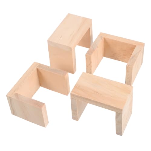 DIKACA 4 Stück Puppenhaus Hocker Puppenhausbank Aus Holz Holzstuhl Zum Basteln Puppenhaus-möbelset Aus Holz Modell Eines Holzhockers Puppenhauszubehör 1/12 Holzstuhl Deko Miniatur Suite von DIKACA