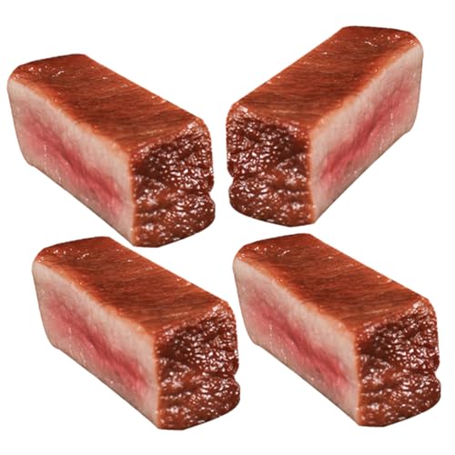 DIKACA 4 Stück Simuliertes Steak gefälschte Steakverzierungen künstliches Fleischmodell Food-Modell kucheltier tischdeko esstisch dekoratives Kunstfleisch Küchendekoration PVC Brown von DIKACA